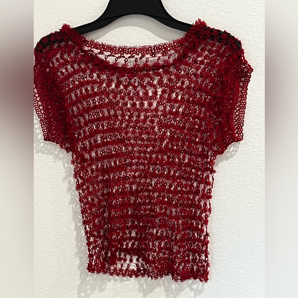 Red Artisanal See Through Top Size Small
